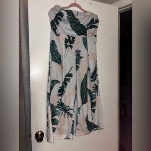 Tropical Leaf Print Strapless jumpsuit